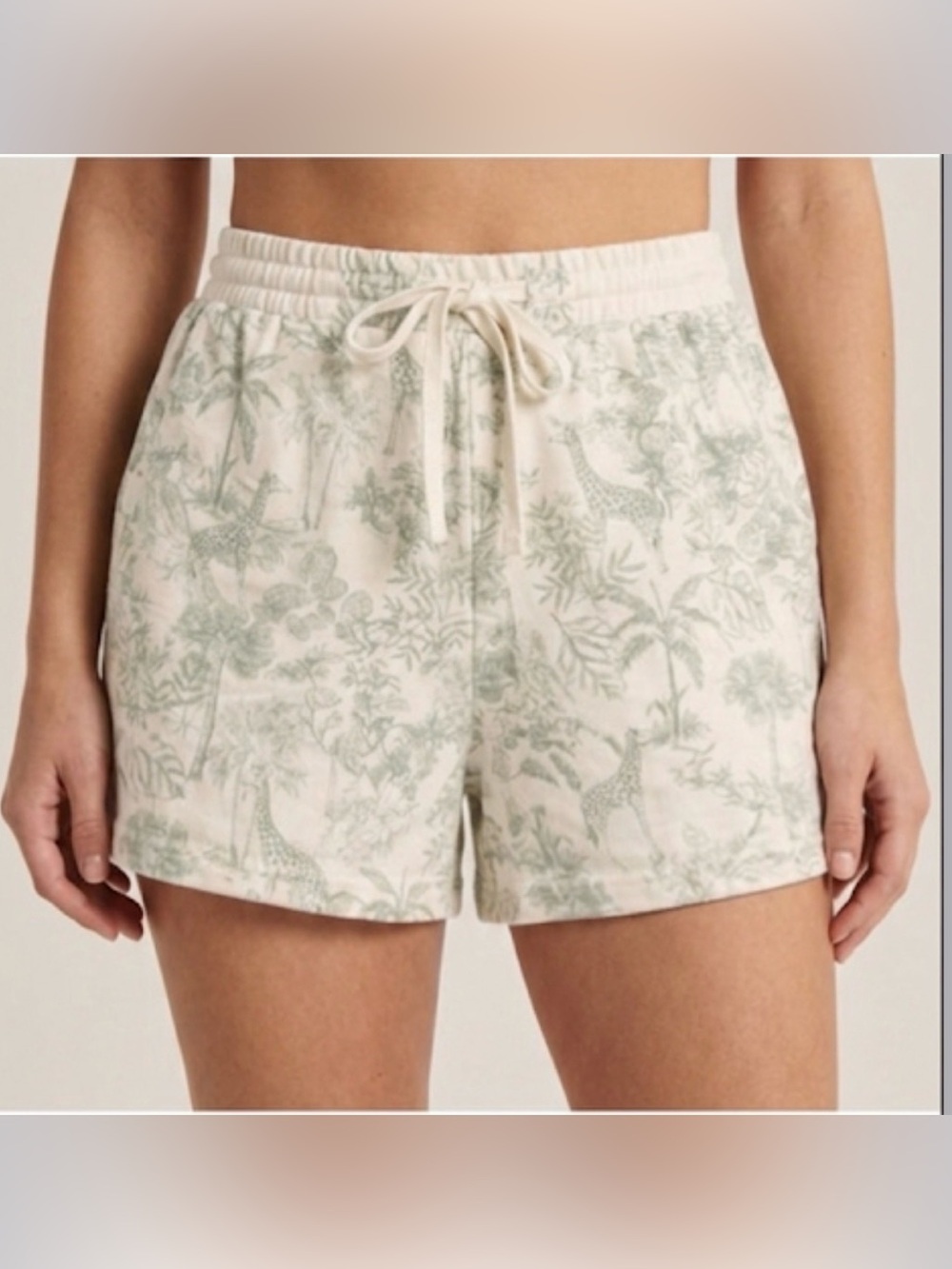 Jane & Delancey Safari Print Lounge Shorts Cream Sage Green Toile Size Medium